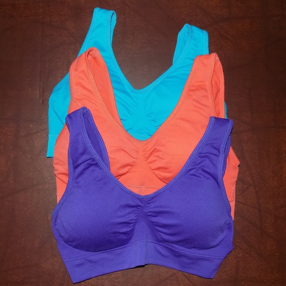 Genie Bra Wireless Comfort Bra 3 Pack Womens L Blue Orange Purple Good Seamless